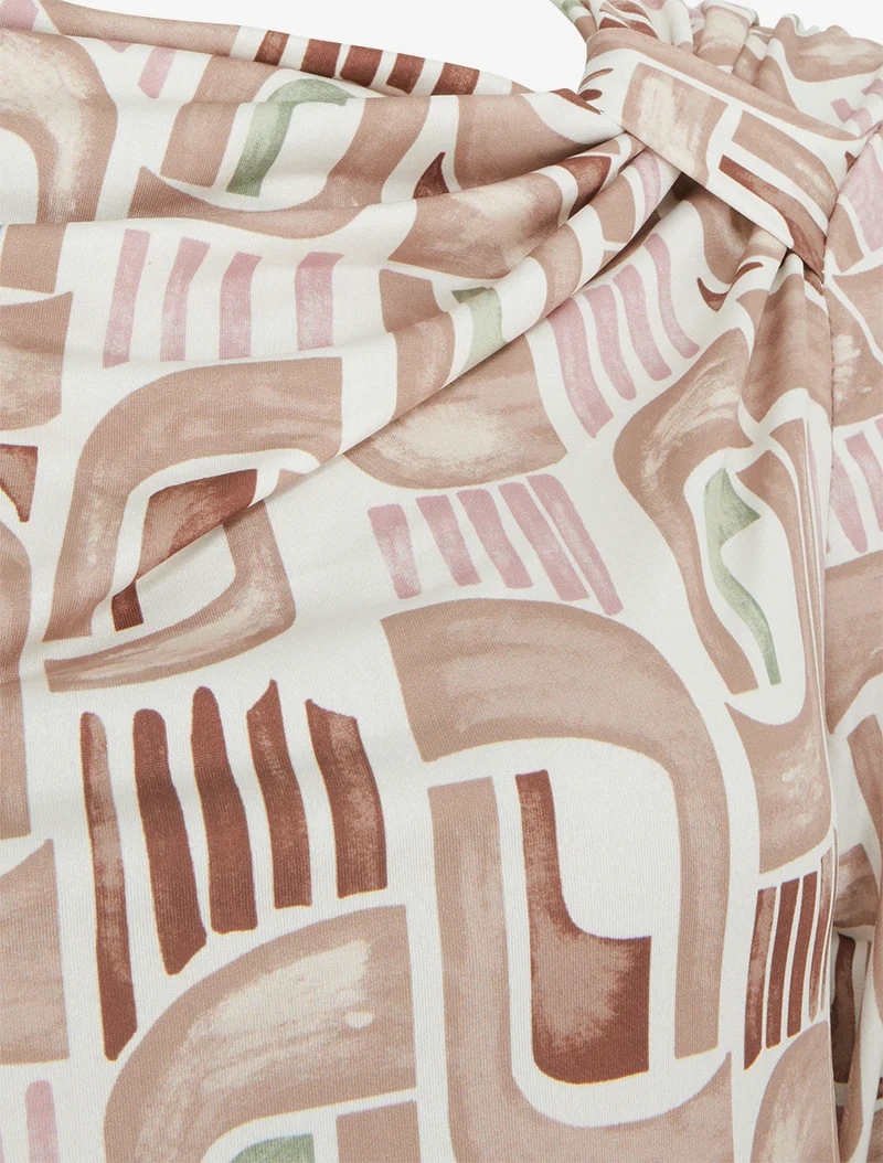Top imprimé rétro à manches longues - Beige