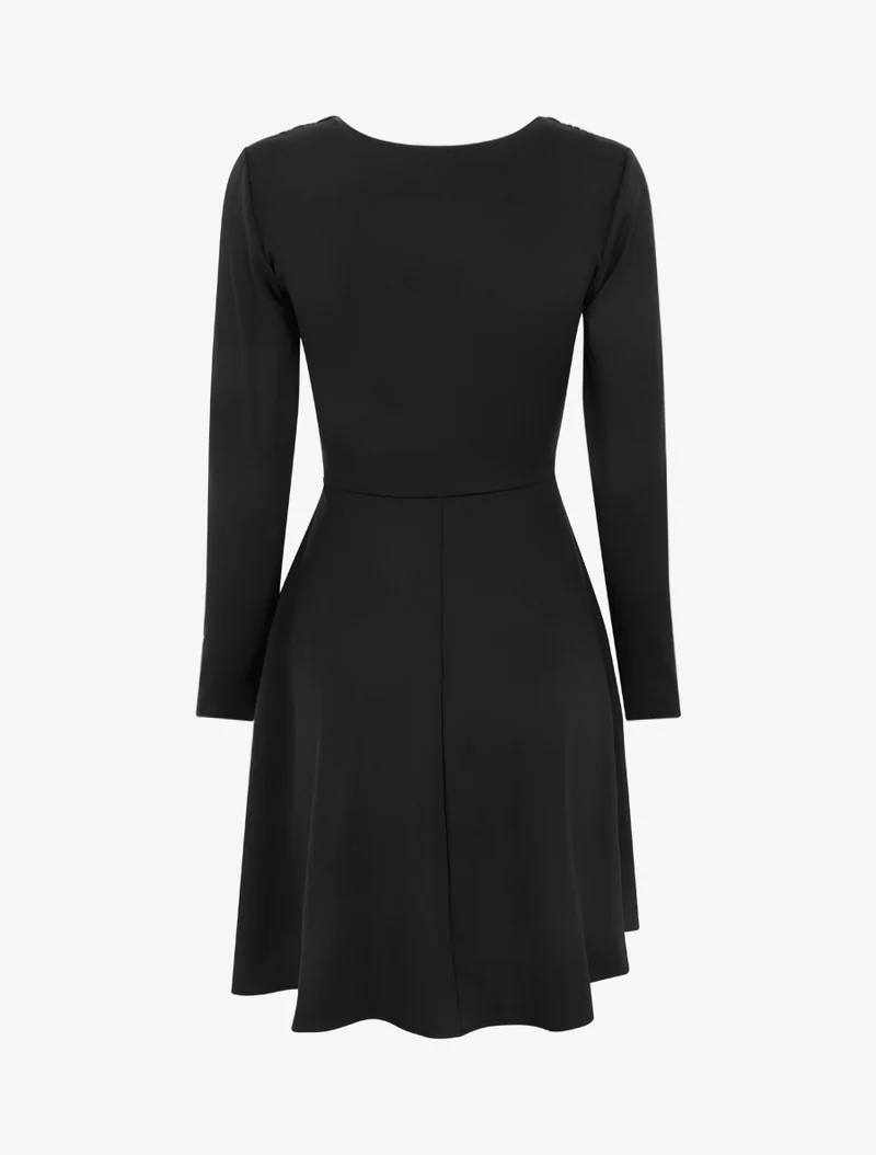Robe patineuse manches longues à taille plissée - Noir
