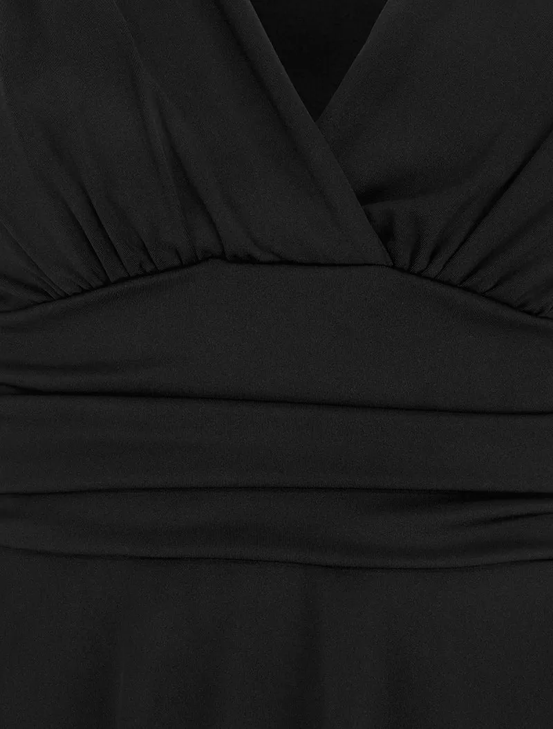 Robe patineuse manches longues à taille plissée - Noir