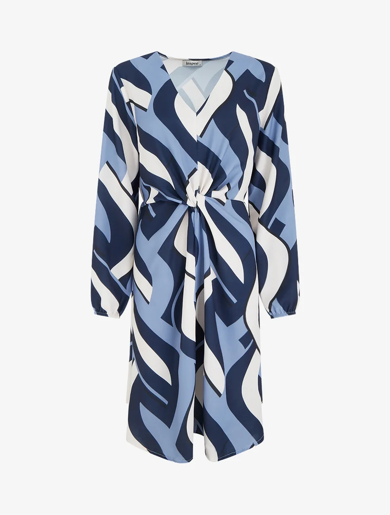 Robe manches longues imprimé graphique - Marine