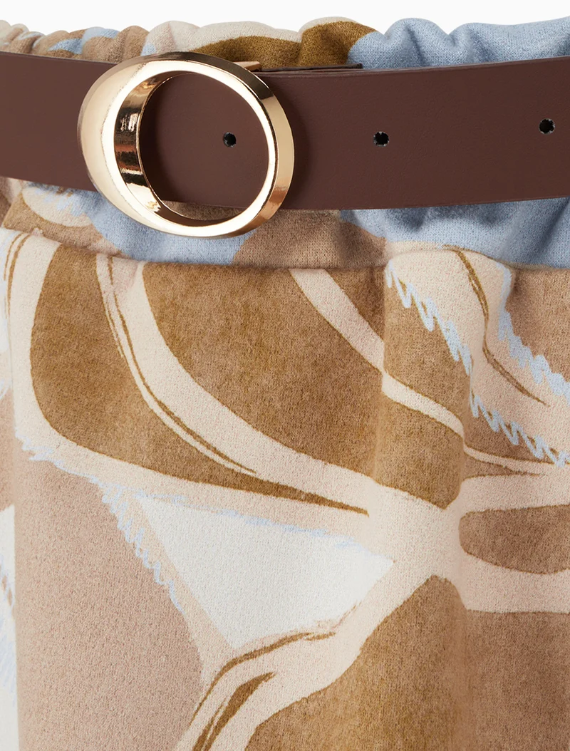 Jupe imprimé abstrait à taille élastiquée - Taupe
