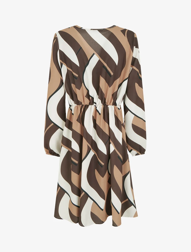 Robe manches longues imprimé graphique - Marron