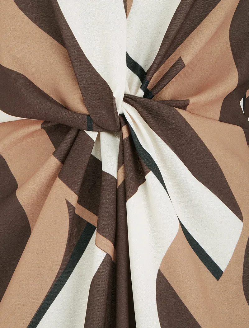 Robe manches longues imprimé graphique - Marron