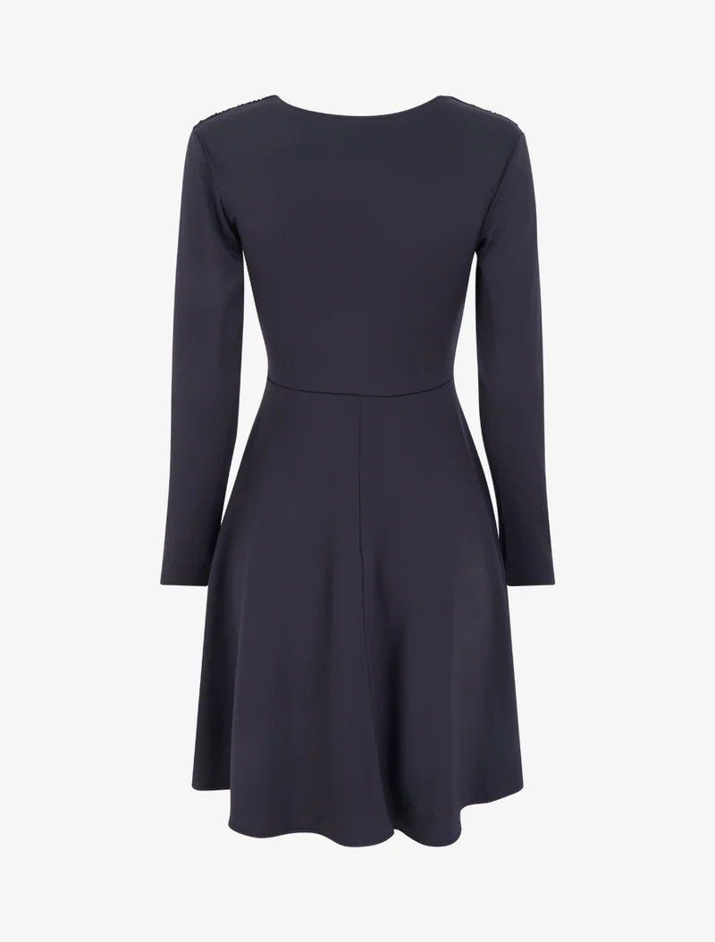 Robe patineuse manches longues à taille plissée - Marine