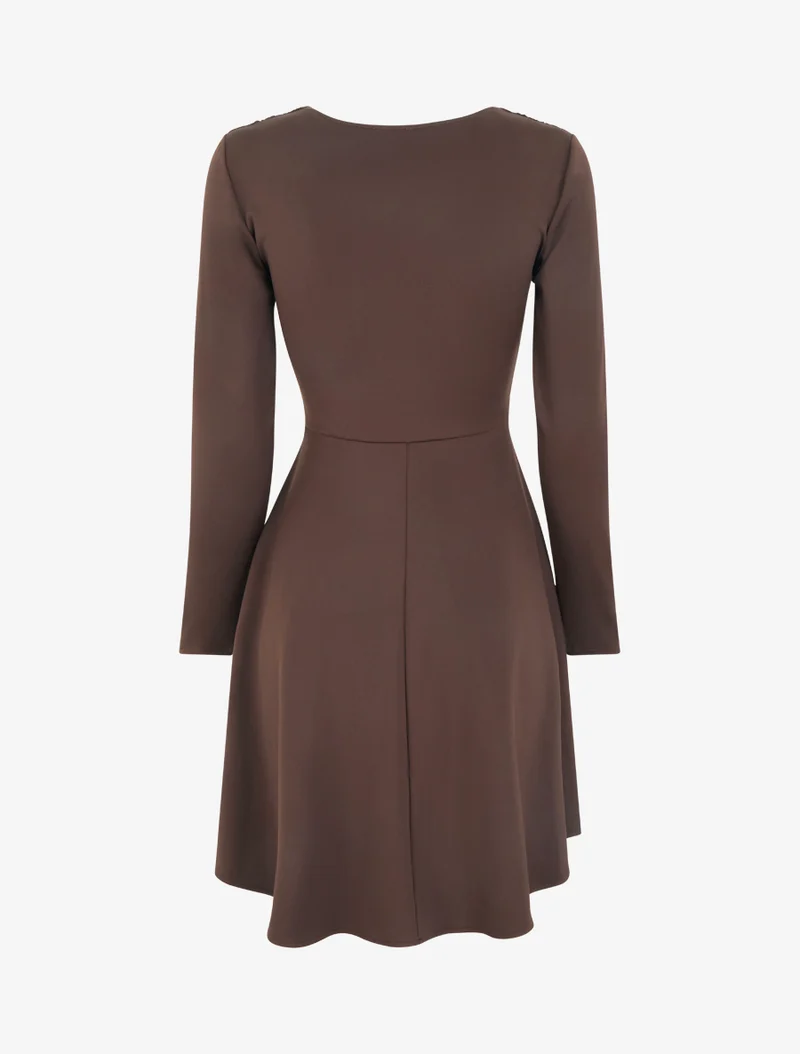 Robe patineuse manches longues à taille plissée - Marron
