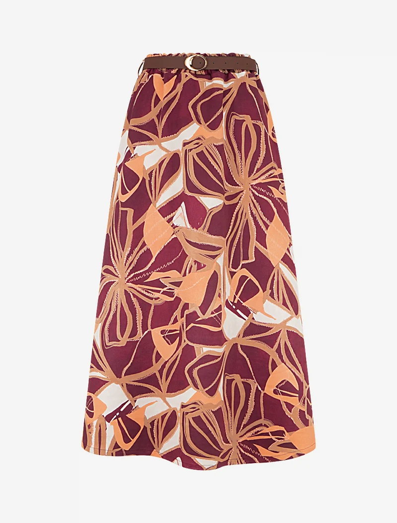 Jupe imprimé abstrait à taille élastiquée - Prune