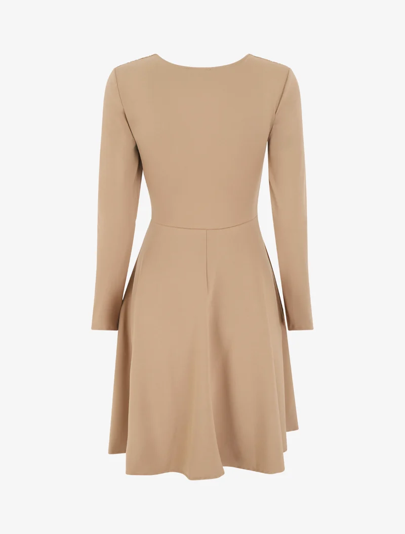 Robe patineuse manches longues à taille plissée - Camel clair