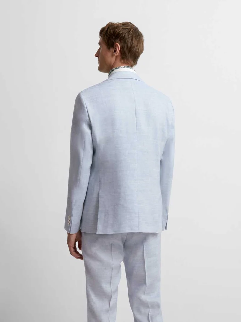 Costume 2 pièces slim bleu clair en laine et lin