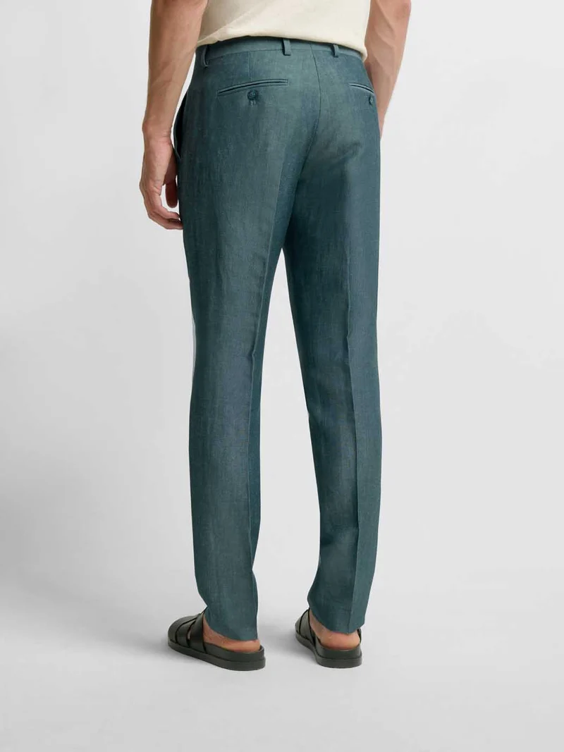 Costume 2 pièces slim bleu canard en laine et lin