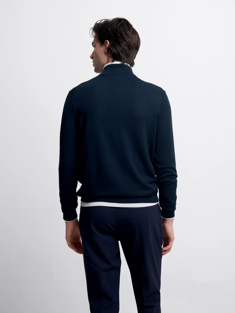 Pull col cheminée zippé en laine Mérinos