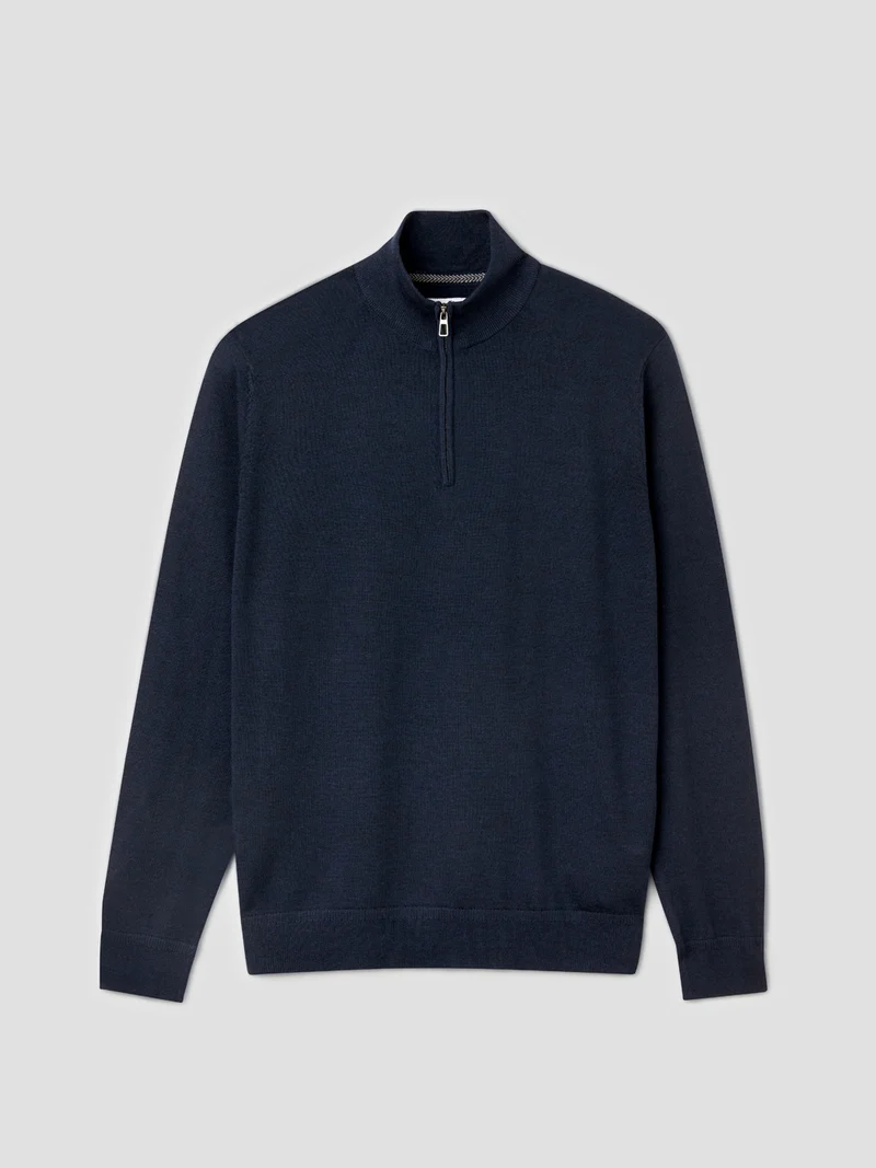 Pull col cheminée zippé en laine Mérinos