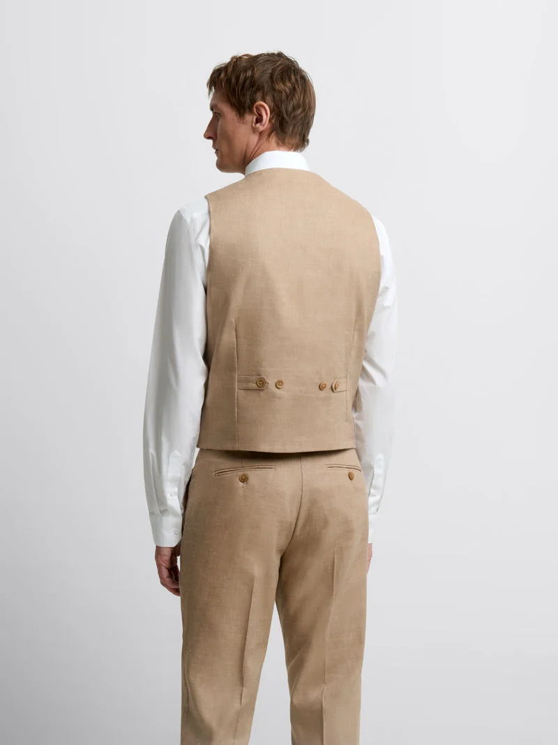 Costume 3 pièces slim noisette en laine et lin
