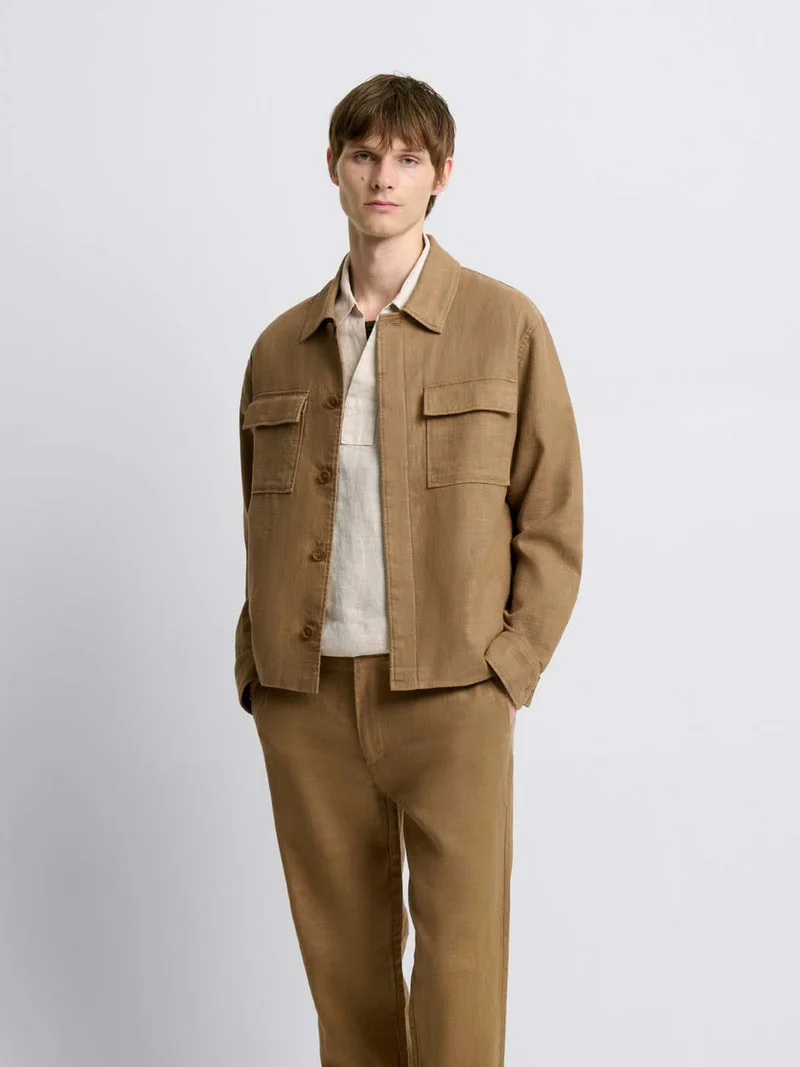 Blouson regular en coton lin col chemise