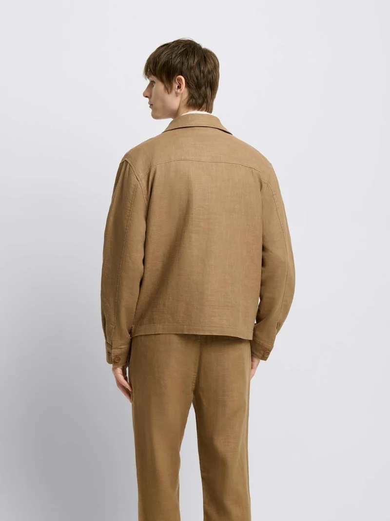 Blouson regular en coton lin col chemise
