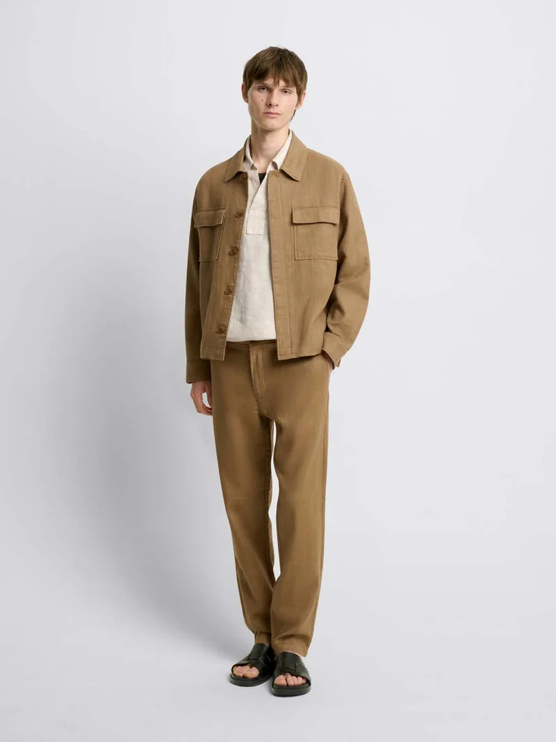 Blouson regular en coton lin col chemise