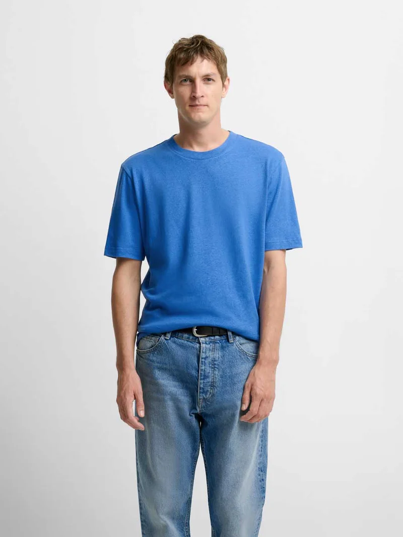 T-shirt col rond en coton lin