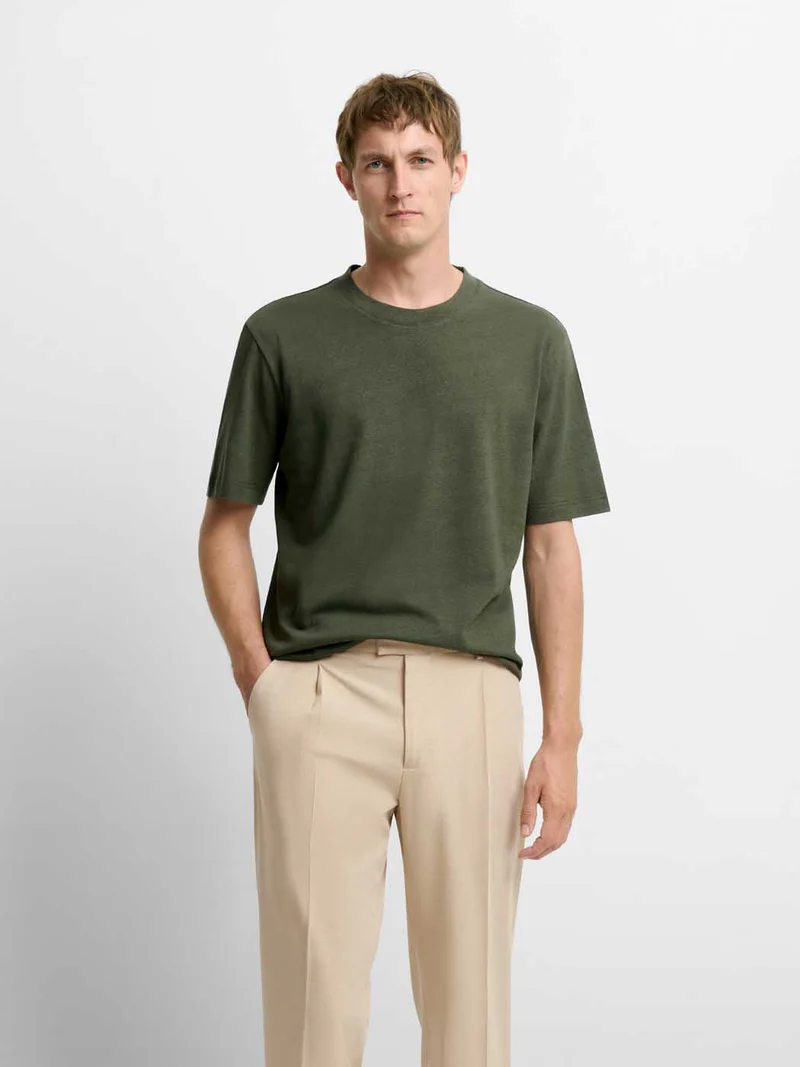 T-shirt col rond en coton lin