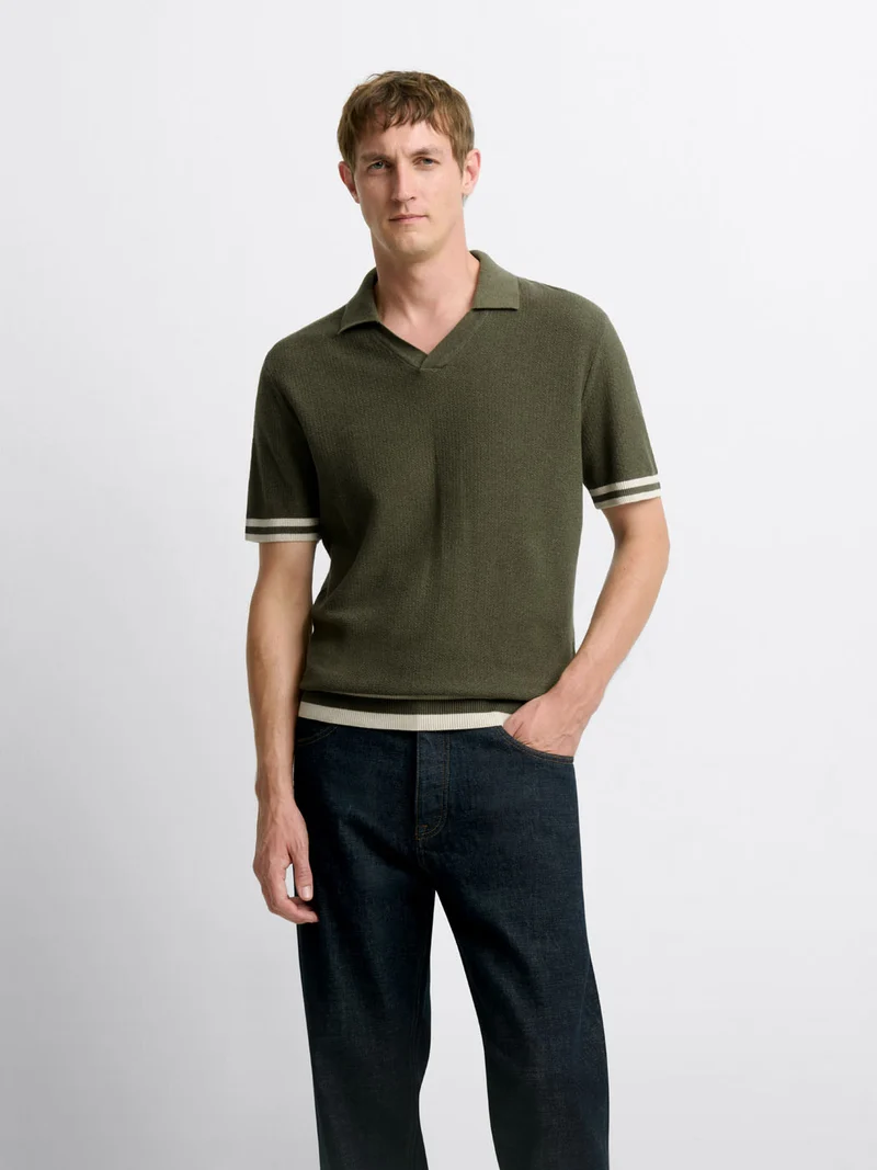 Polo maille col ouvert en coton