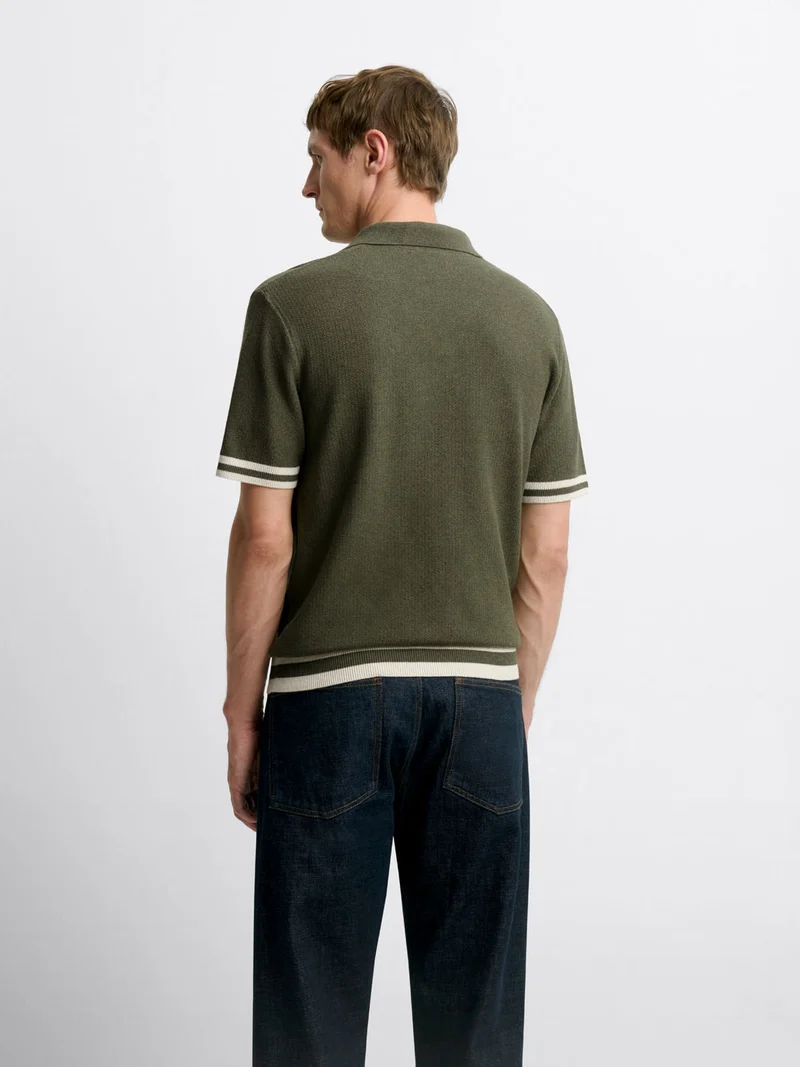 Polo maille col ouvert en coton