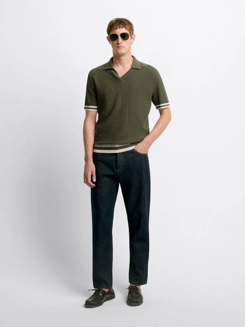 Polo maille col ouvert en coton