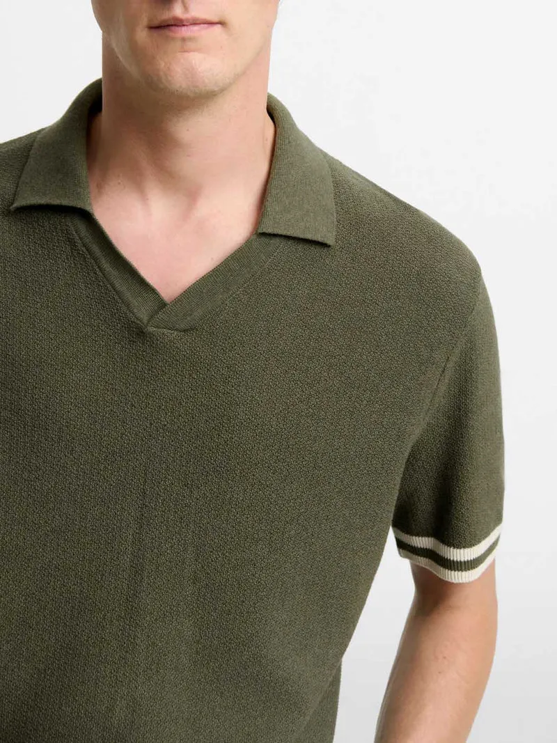 Polo maille col ouvert en coton