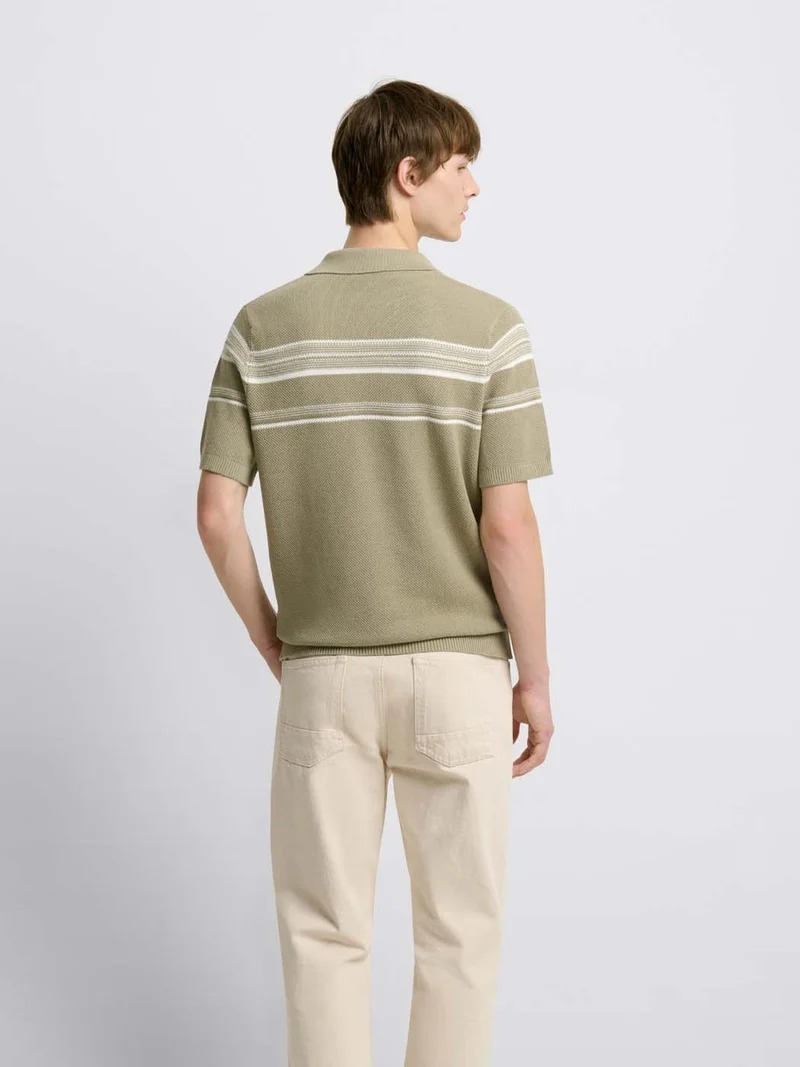Polo maille col ouvert à rayures