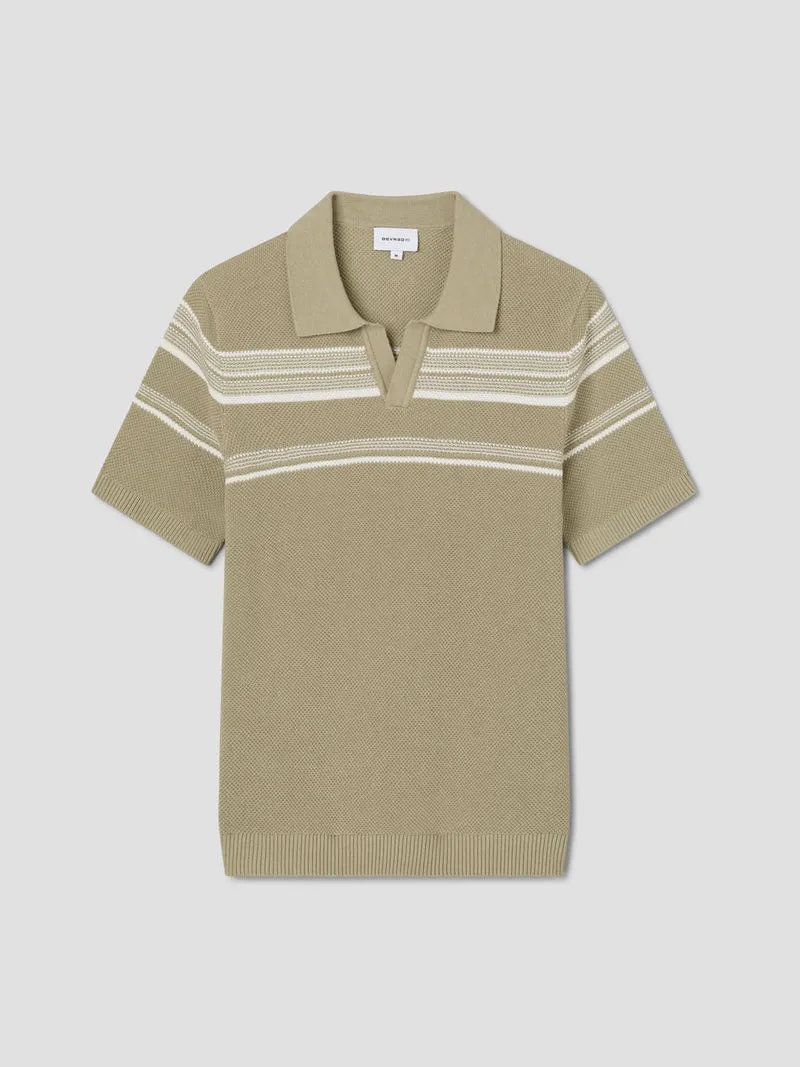 Polo maille col ouvert à rayures
