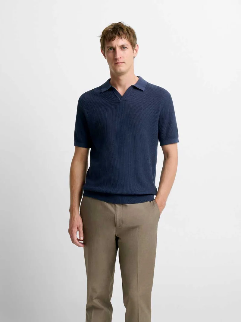 Polo maille col ouvert en coton bio