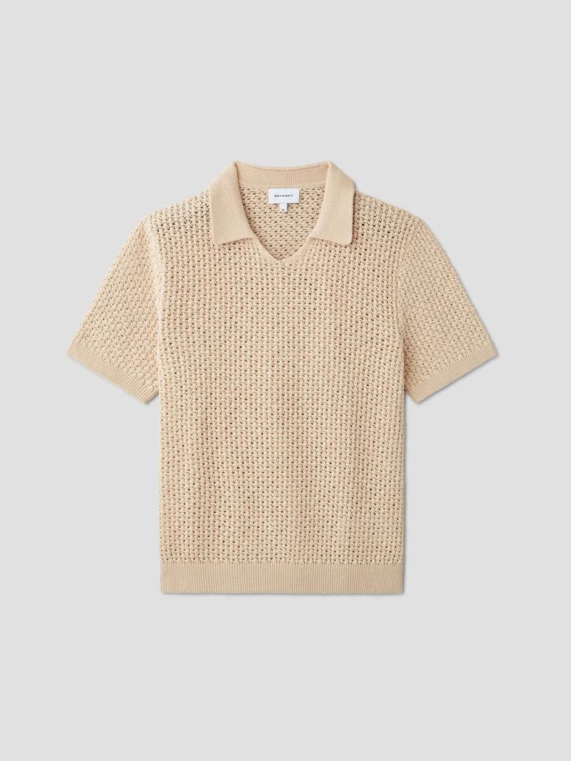 Polo maille col V ajouré