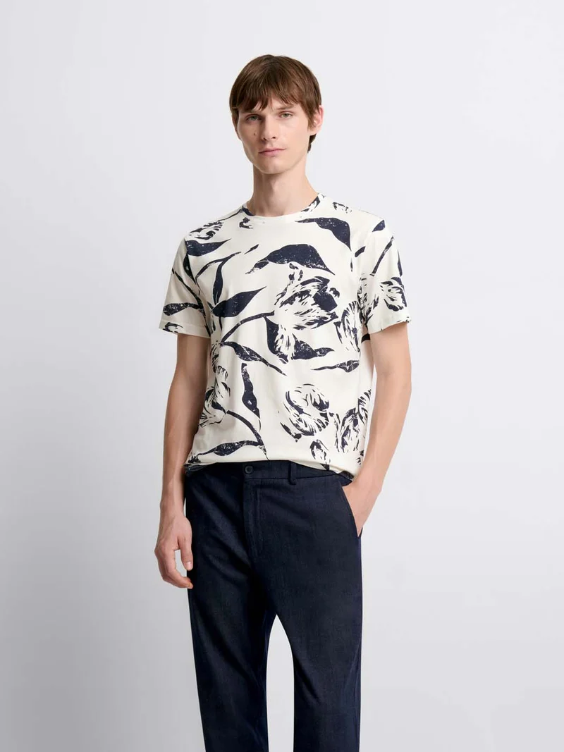 T-shirt col rond à motifs