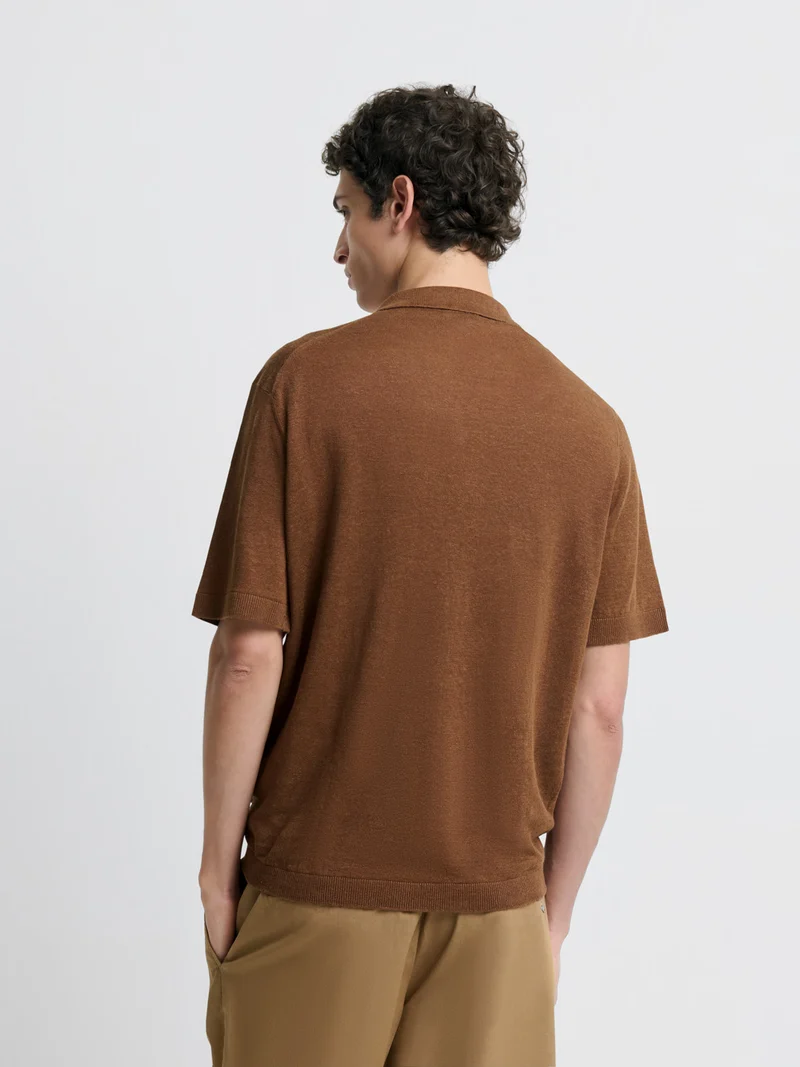 Polo col ouvert en lin