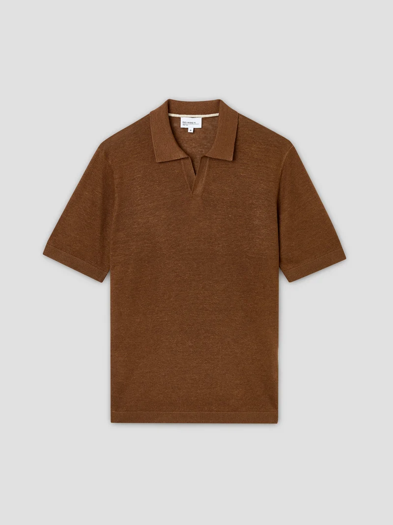 Polo col ouvert en lin