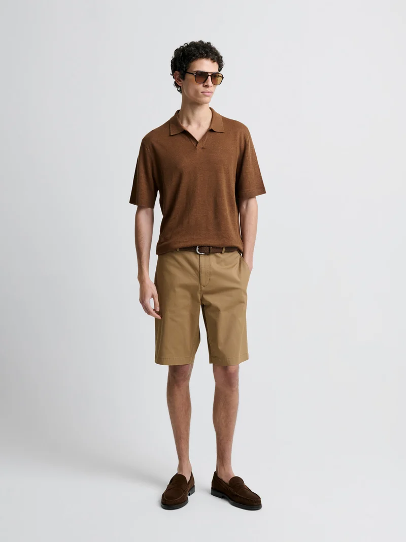 Polo col ouvert en lin