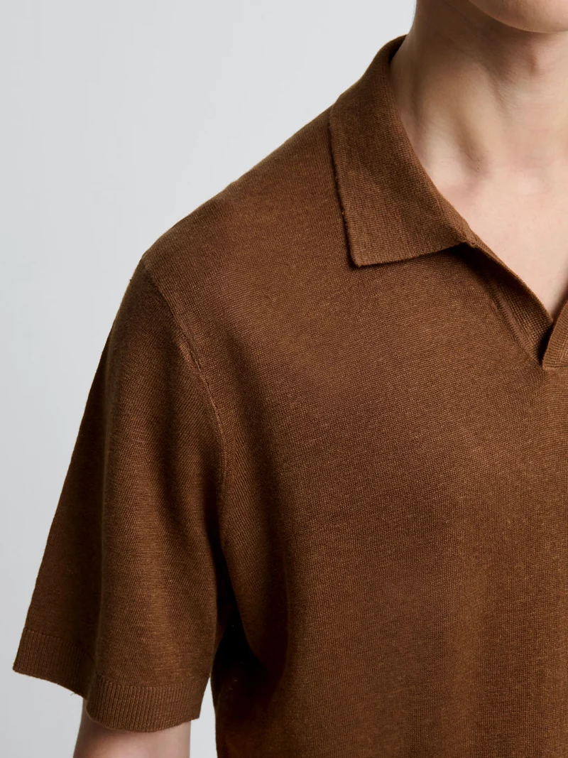 Polo col ouvert en lin