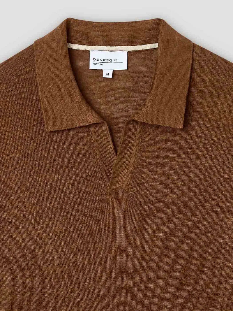Polo col ouvert en lin