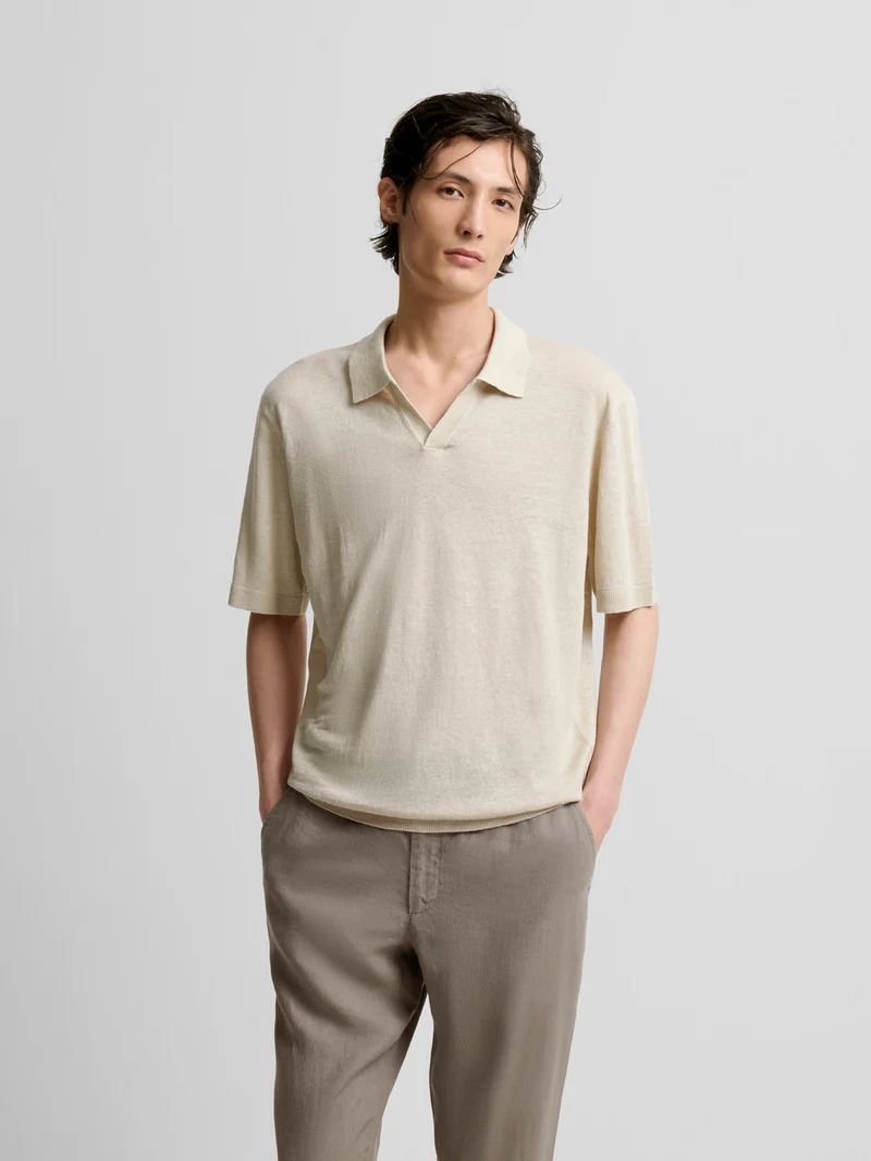 Polo col ouvert en lin