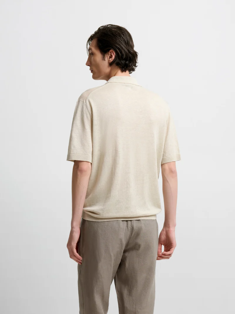Polo col ouvert en lin