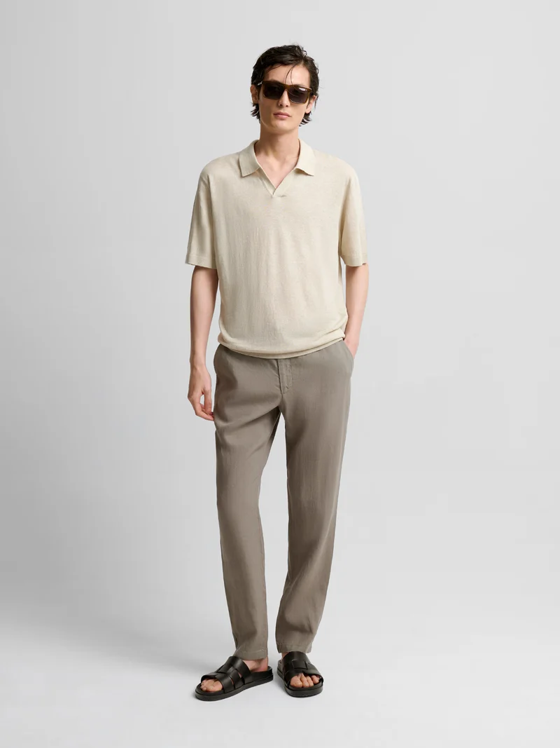 Polo col ouvert en lin