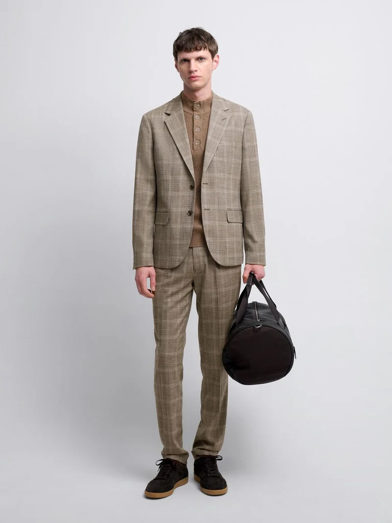 Costume 2 pièces slim beige à carreaux