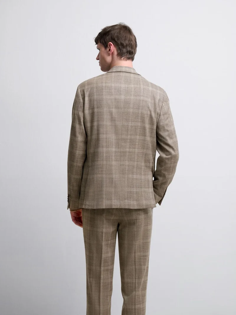 Costume 2 pièces slim beige à carreaux