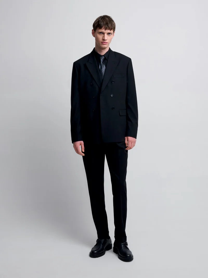 Costume croisé 2 pièces slim noir en laine