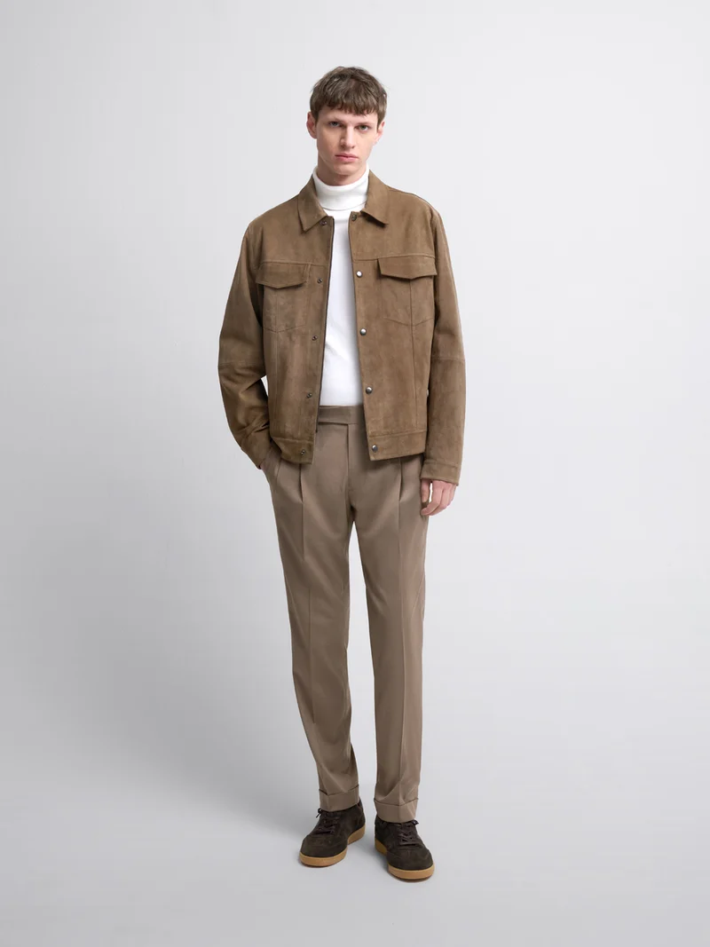 Blouson en cuir col chemise