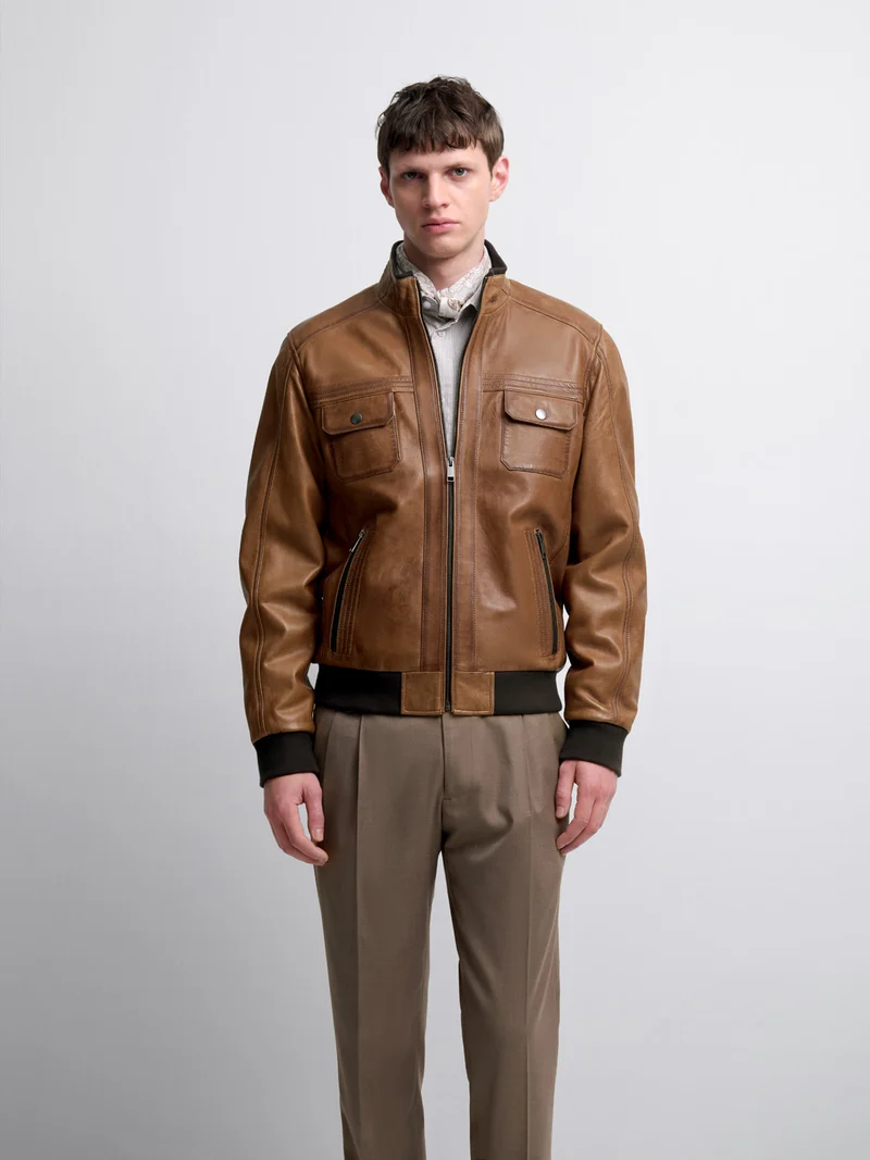 Blouson en cuir col montant