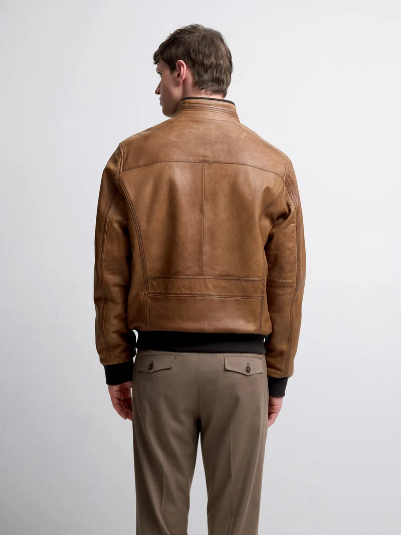 Blouson en cuir col montant