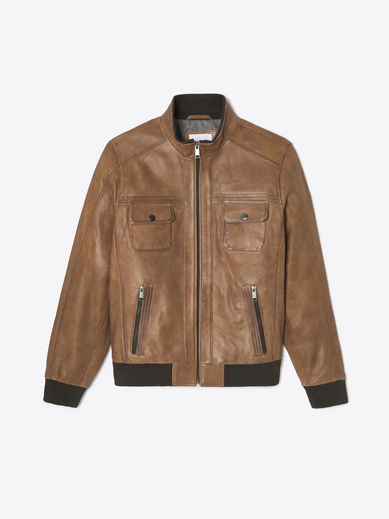 Blouson en cuir col montant
