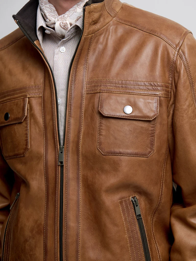 Blouson en cuir col montant