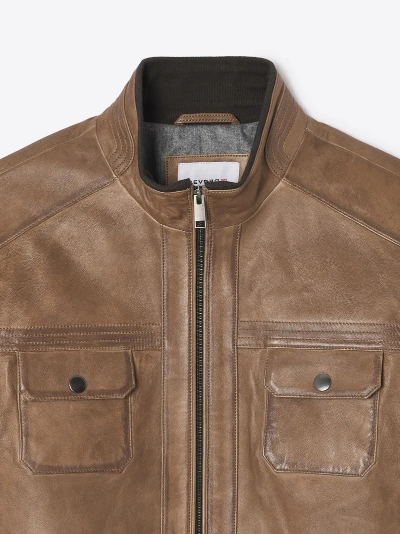 Blouson en cuir col montant
