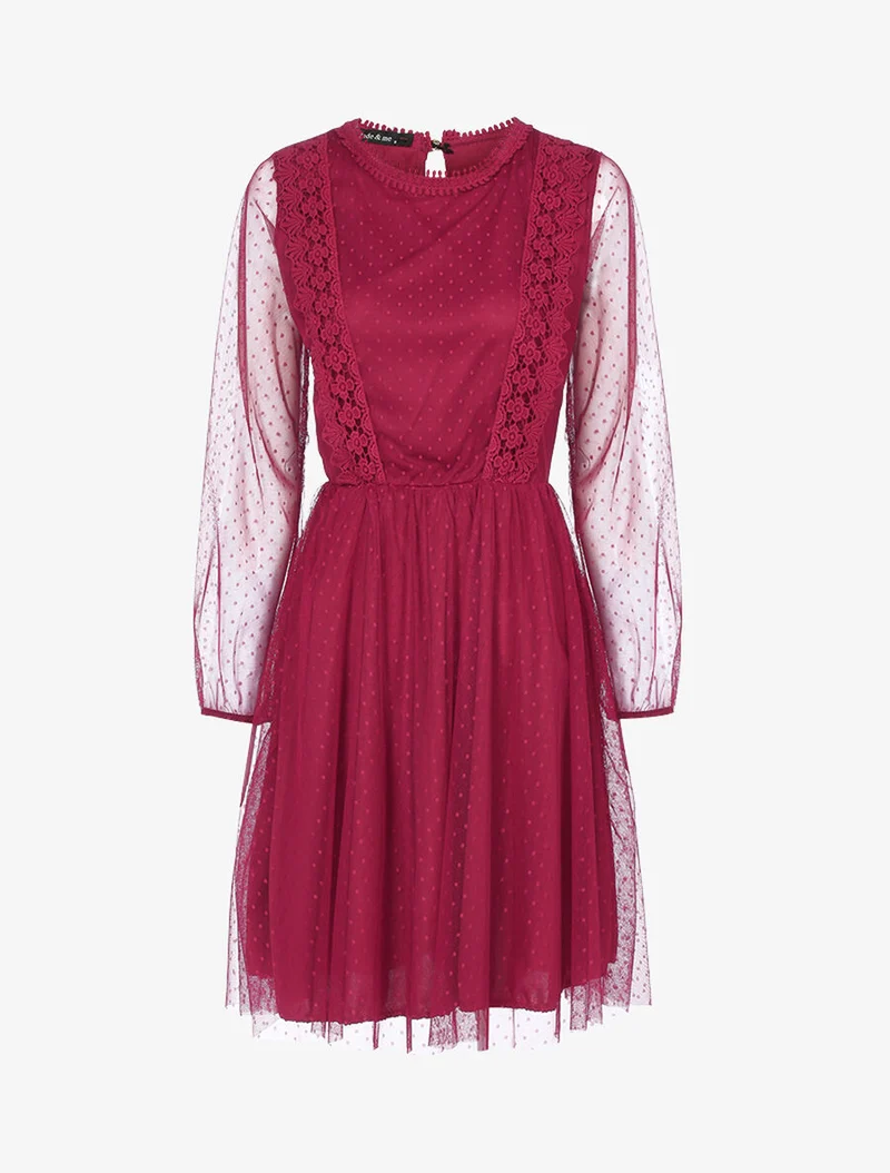 Robe patineuse en tulle et crochet - Bordeaux