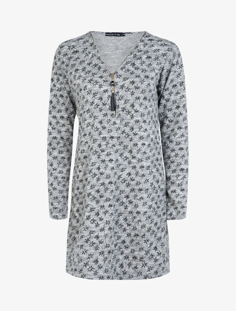 Robe en maille à imprimé petites fleurs - Gris