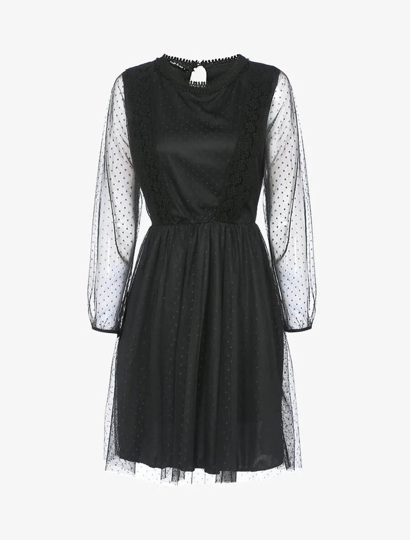 Robe patineuse en tulle et crochet - Noir